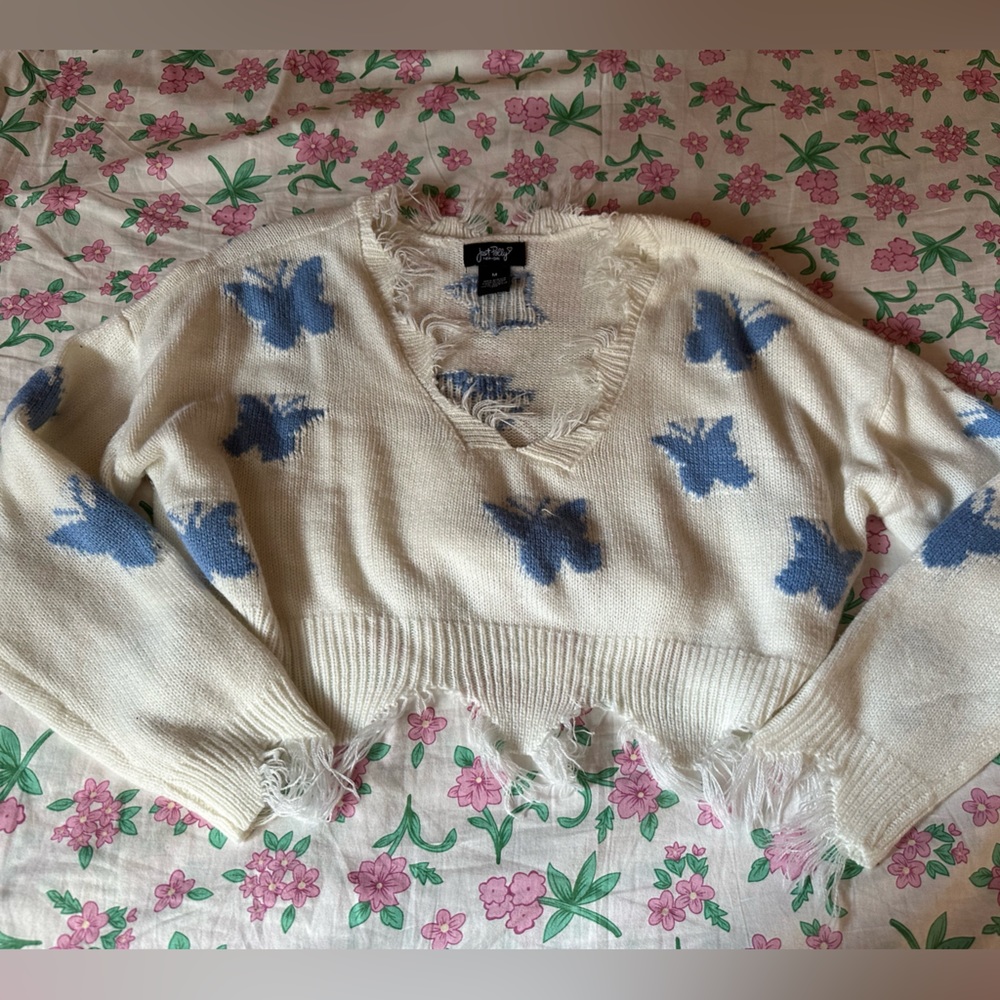 Butterfly Knit Cropped Sweater